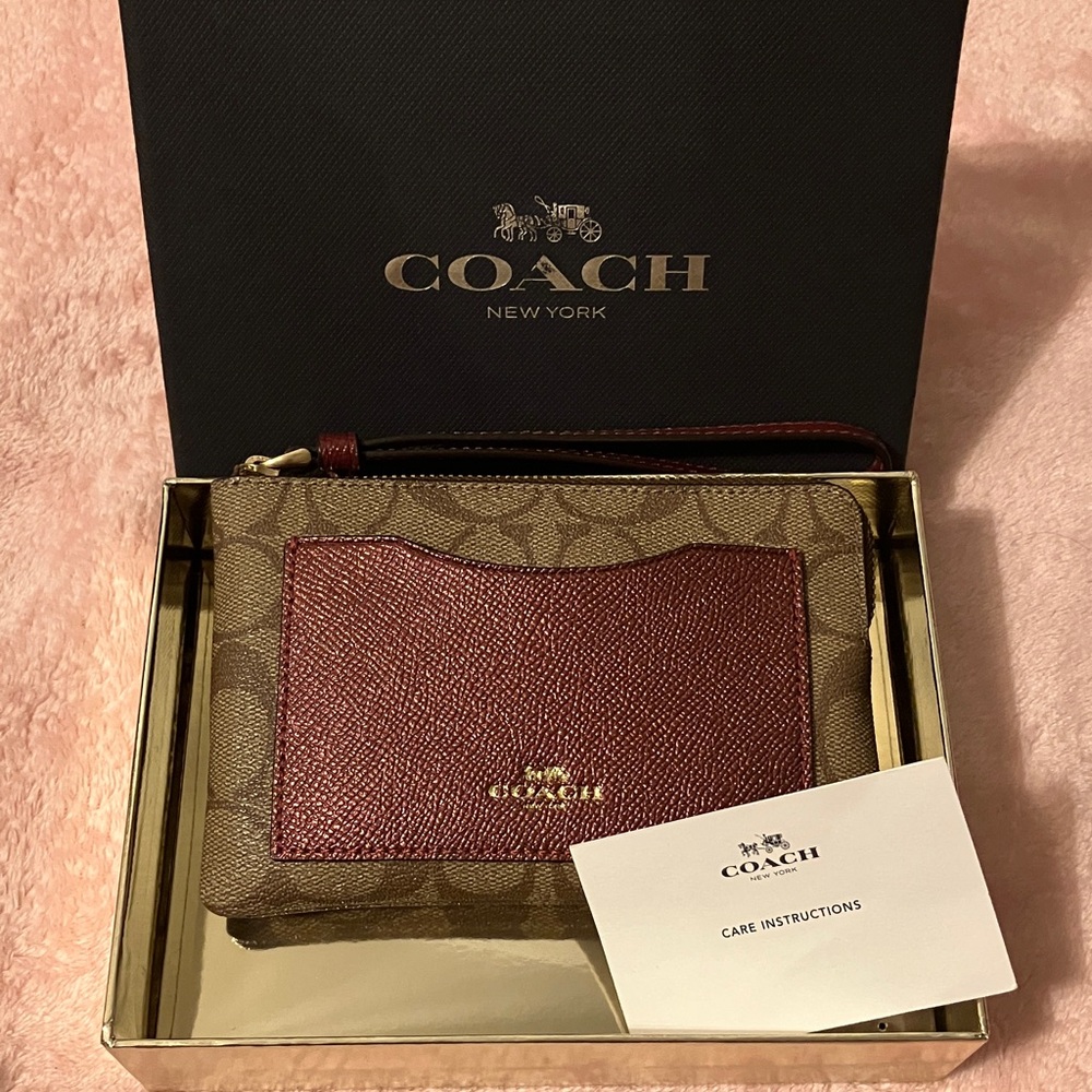 Coach khaki metallic cherry wristlet